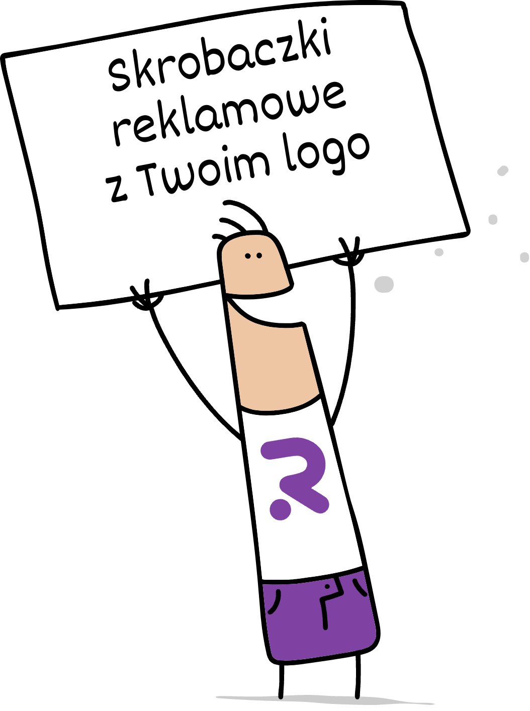 Buddy trzymający napis skrobaczki reklamowe z Twoim logo